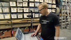 Adam Savage from Mythbusters with his Apple Mac laptop, checking out some high speed footage of an experiment Adam Savage from Mythbusters with his Apple Mac laptop, checking out some high speed footage of an experiment
