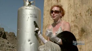 Mythbusters Kari Byron testing James Bond movie explosion myths