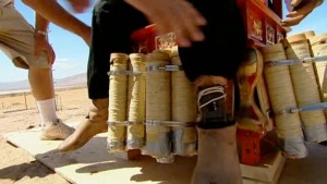 Mythbusters Ming Dynasty Astronaut Experiment. Chair + lots of Fireworks + Astronaut = Rocket Ship?