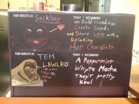 Sackboy, LAWLRUS geeky coffee shop art