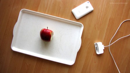 1. Red Apple on table with iPhone, Top 6 funny fake Apple iSlate iPad Mac tablet spoofs