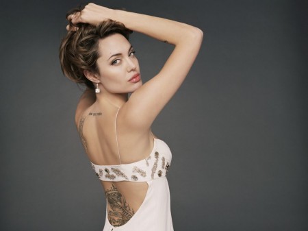 Angelina Jolie, white dress back