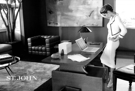 Angelina Jolie with Apple Laptop Mac modern office, St. John Ad