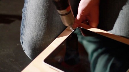 DIY iPad softbox, drilled for photoshoot