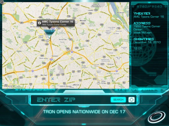 Theater Locations, iPad Tron Legacy iAd