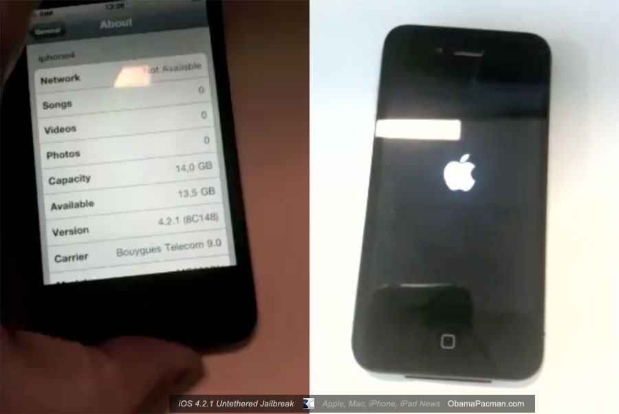 iPhone 4 iOS 4.2.1 Untethered Jailbreak Demo | Obama Pacman