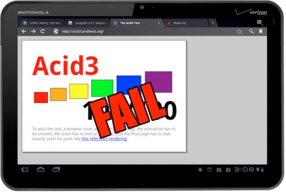 Motorola Xoom HTML5 ACID3 Test