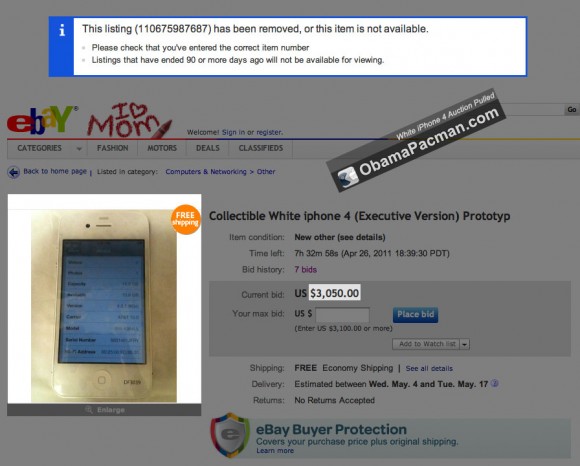 White iPhone 4 Prototype Ebay Auction Price White iPhone 4 Prototype Ebay Auction Price