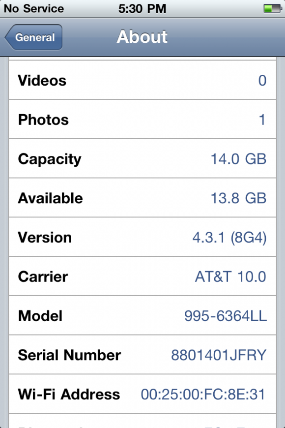 White iPhone 4 Prototype iOS 4.3.1 8G4