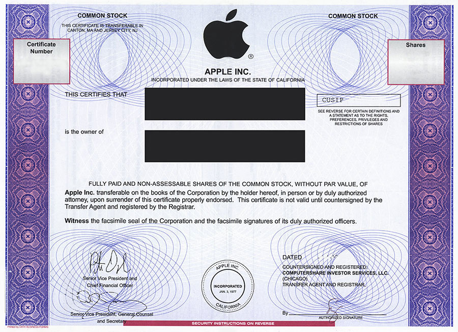 buy apple stock certificate