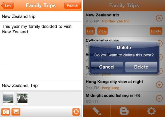Blogger iPhone App attach image edit delete