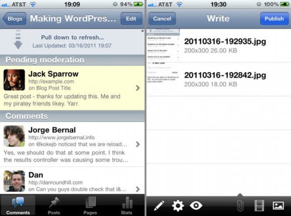Moderation, photo attach wordpress iPhone iPad App