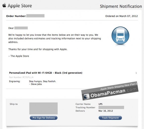 iPad 3 shipping apple email
